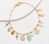 David Markstein Sterling Silver Tri Tone Heart & Cross Charm Bracelet Small